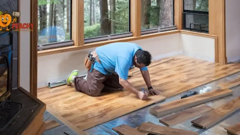 custom wood flooring installation Atlanta GA in a bright home by Peachy Flooring Solutions